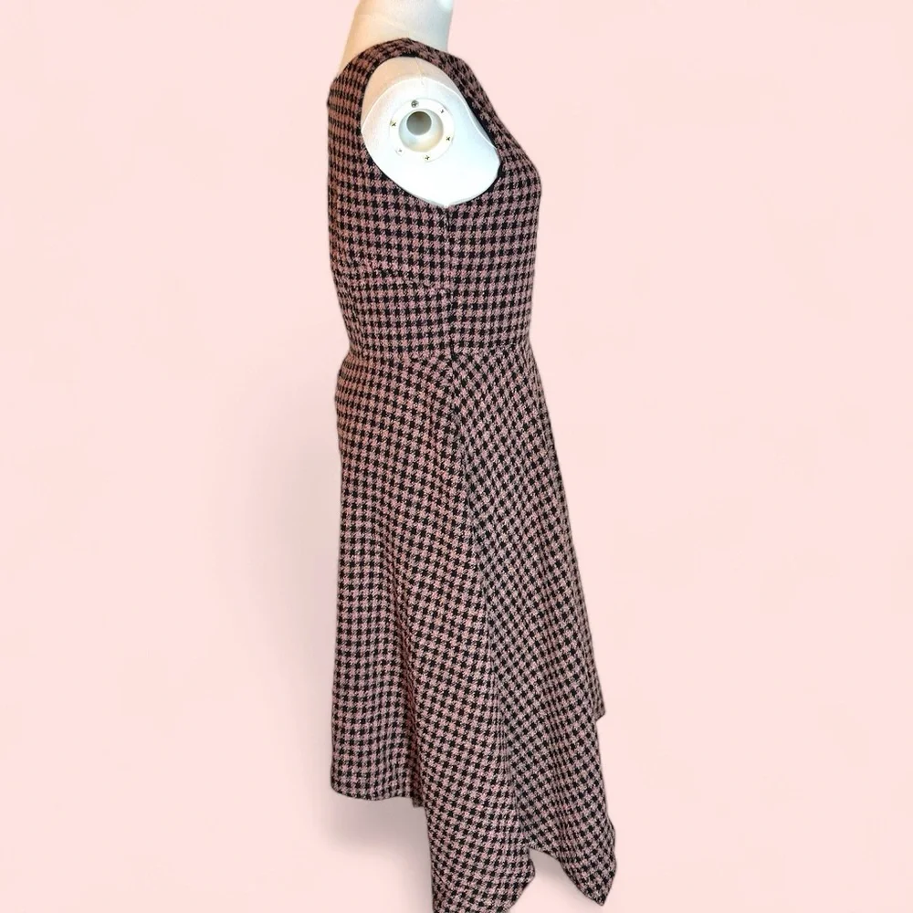 Eva Franco Anthrologie SZ 10NWOT Houndstooth pink black fit and flare midi dress